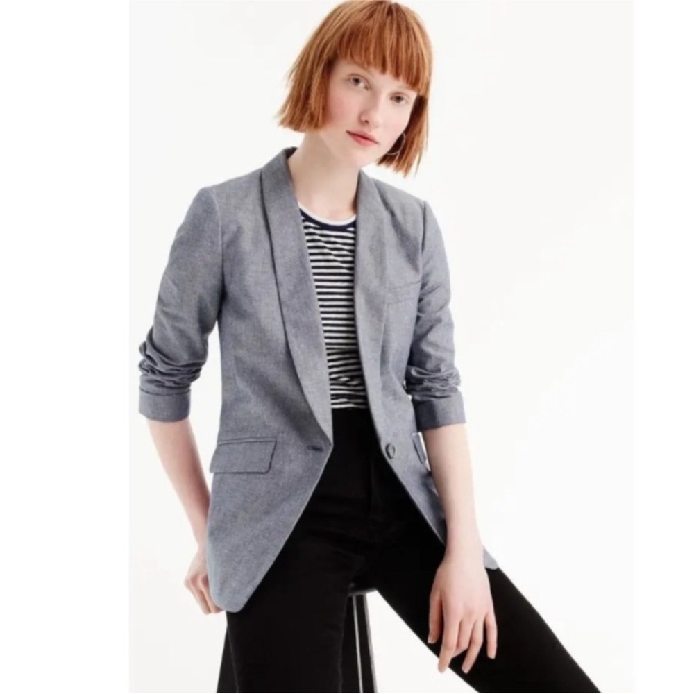 J. Crew Women’s Blazer Cotton Linen Size 8 Blue Lightweight Unlined H6199